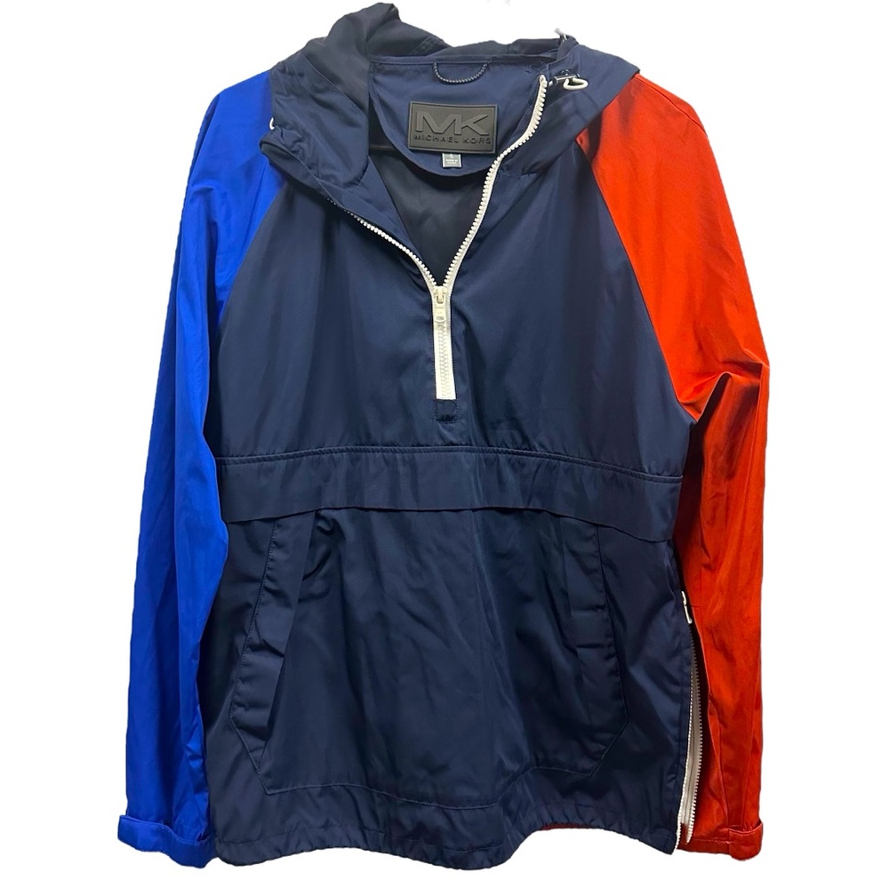 Michael Kors Spell Out Hooded Multicolor Half Zip Windbreaker Jacket Mens Small